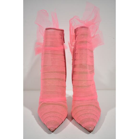 Christian Louboutin Libellibooty 100 Pink Mesh Tulle Ankle Boot Heel Pump 39.5 - Picture 5 of 12